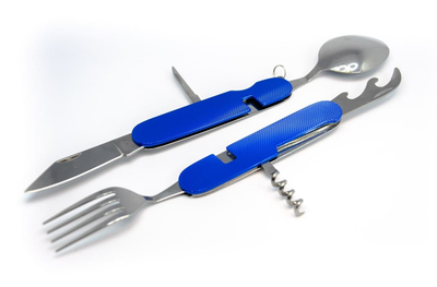 Туристичний складаний ніж з нержавіючої сталі 6 в 1 ложка, вилка, ніж, штопор, шило, SENIK синій (EL-65995-Z)