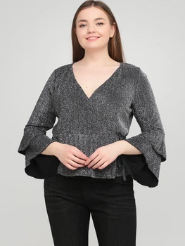 Демісезонна блуза з баскою, на запах Quiz LP111218-56 3XL (508733XL) Сріблястий