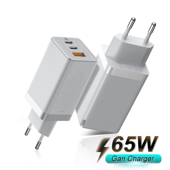 Блок живлення Baseus GaN Quick Charger 65W (2 Type-С+USB) для MacBook/Asus/Lenovo/HP/Google/Huawei/Samsung White