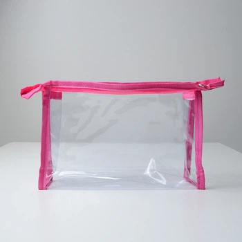 Прозрачная косметичка трапеция 23x18x5 см (Розовый)