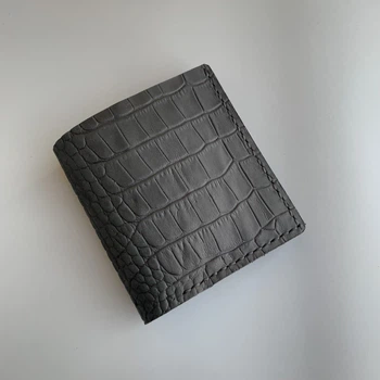 Кожаный унисекс кошелек Compact+ Черый с тиснением рептилия