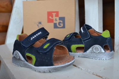 Сандалии JONG GOLF Замша + кожа. Кожаная ортопедическая стелька (Темно синий + салатовый) Размер 22 - 14,5 см