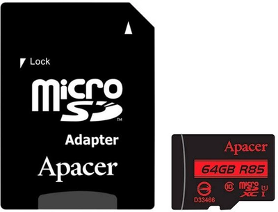 Карта памяти Apacer microSDXC 64GB UHS-I U1 Class 10 (R85 MB/s) + SD-adapter (AP64GMCSX10U5-R)