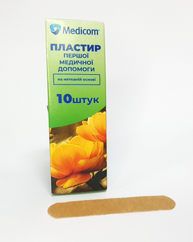 Пластир першої медичної допомоги MEDICOM на нетканій основі 19x72мм (10 шт).