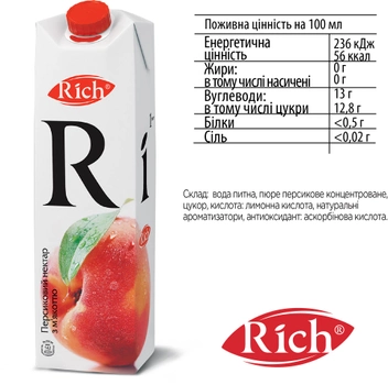 Упаковка нектара Rich Combifit Персикового 1 л х 12 шт (4607042439865)