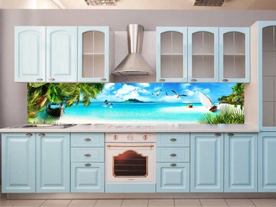Кухонный фартук Скинали Море пальмы 60х250 см (099)