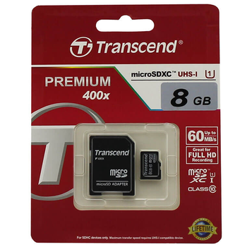 Карта памяти micro SD Transcend 8GB class 10 + SD adapter