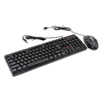 Проводная игровая клавиатура и оптическая мышь комплект Land Slides KR-6300TZ Черная геймерская для компьютера с LED подсветкой интерфейс USB