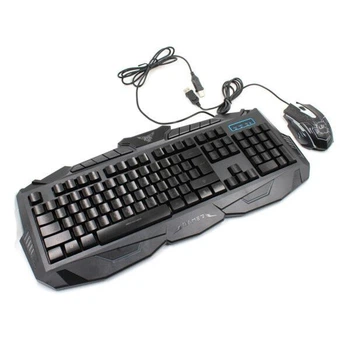 Проводная игровая клавиатура и оптическая мышь комплект KeyBoard V100 Черная геймерская для компьютера с LED подсветкой интерфейс USB (47494)