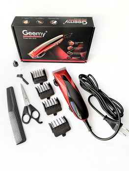 Проффесиональная сетевая машинка для стрижки волос Geemy GM-1012 +ножницы, расческа Orange-Black