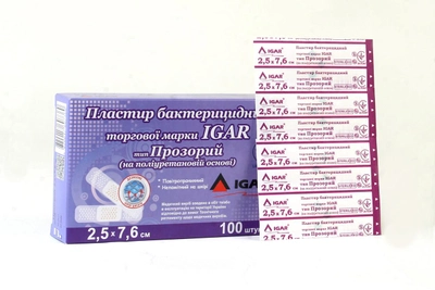 Пластырь бактерицидный IGAR Прозрачный (на полиуретановой основе) 2,5 x 7,6 см 100 шт.