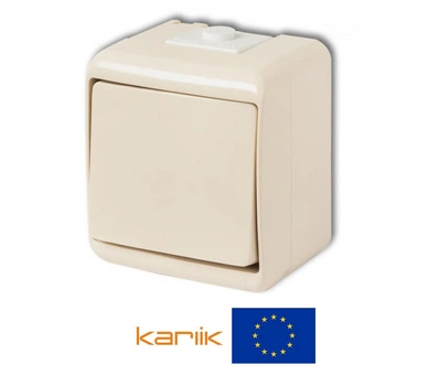 1-клавішний вимикач IP54 Karlik 1WHE-1 Бежевий вологозахищений зовнішній 10A 250V (накладний)