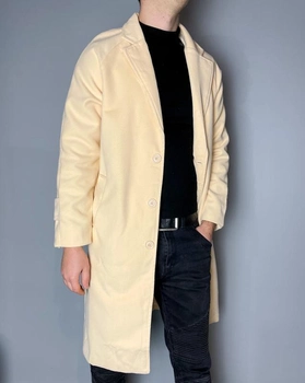 Мужское классическое пальто легкое весеннее Mod-Room светлое бежевое