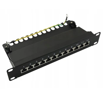 Патч-панель PiPo 12 портов FTP кат 7Е 19" 1U экранированная черная PP127191UFTP