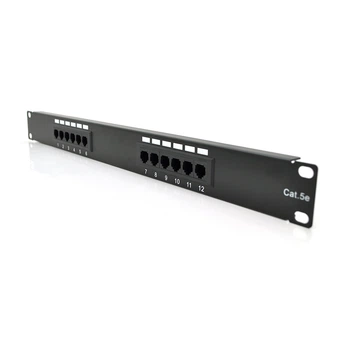 Патч-панель PiPo 12 портів UTP кат 5Е 19" 1U не екранована чорна
