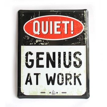 Металева табличка "Quiet! Genius at work!" для декору дому, декор стiн, декор кiмнати