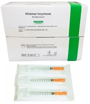 Шприц инъекционный одноразового применения инсулиновый Medicare U-100 1 мл с иглой 0,33 x 13мм (29G x 1/2'')