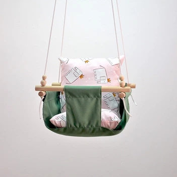 Детская качеля подвесная Infancy Слоники из натурального дерева оливковая тканевая основа от 7 месяцев до 5 лет