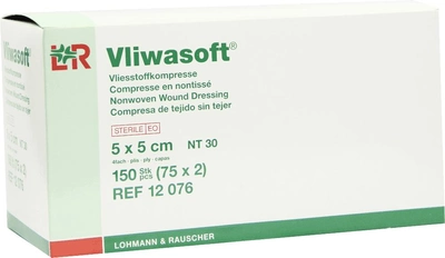 Серветки з нетканого матеріалу Lohmann Rauscher стерильні Vliwasoft 5 х 5 см, 4 шари, 150 шт (4021447120768)
