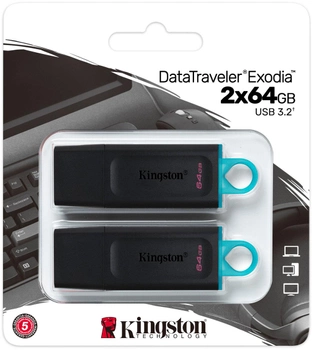 Флеш память USB Kingston DataTraveler Exodia 2x64GB USB 3.2 Gen 1 Black/Blue (DTX/64GB-2P)