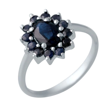 Срібна каблучка з натуральним сапфіром 0.983ct, вага виробу 2,47 гр (2042198)