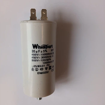 Конденсатор пусковой / рабочий CBB60-E Whicepart 35 мкф 450 В (выход 4 клеммы)+болт