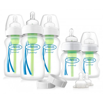 Комплект для новонародженого Dr.Browns® Natural Flow® (пляшечка з широким горлечком 270 мл х 3 шт., 150 мл х 2 шт., соска рівень 2 х 2шт., тревел