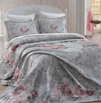 Винтажное жаккардовое двустороннее покрывало с наволочками Dantela Vita ELITA GRI 260х260см серый