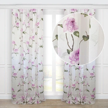 Тюль лён-муар с цветочным рисунком Adagio Windows Decor L012 Фуксия 2х2,7м - 2 шт