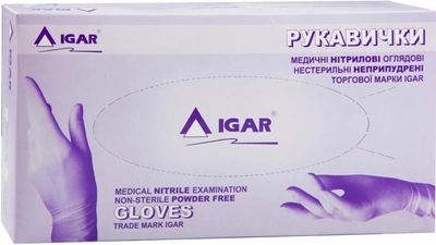 Перчатки медицинские нитриловые смотровые нестерильные неопудренные IGAR (Голубо-фиолетовые) 100 шт. S