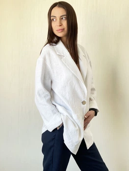 Льняной женский пиджак белый XS - linen island (132809)