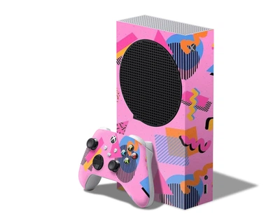 Виниловая наклейка на игровую приставку Microsoft Xbox 360 и контроллер с принтом розовая геометрия, арт.7010107