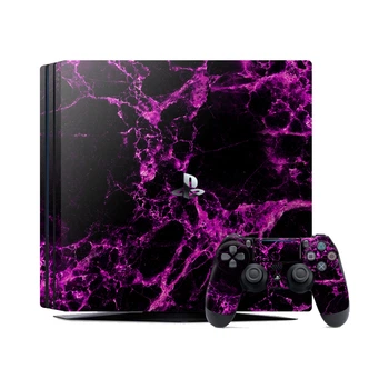 Виниловая наклейка на Playstation 4 Pro консоль и контроллер фиолетовый черный мрамор, арт.700453