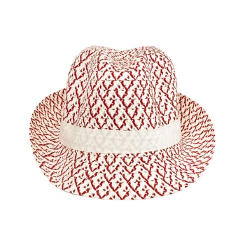 Капелюх трилбі літній Summer hat денді 56-58 Біло-червоний (14848)