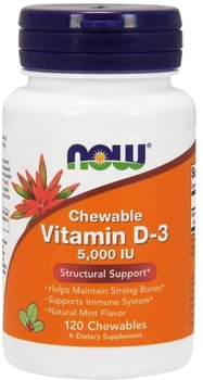 Żuwitamina D3 NOW 5000 IU 120 tabletek do żucia Mięta (733739003584)