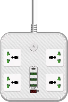 Мережевий фільтр Voltronic ТВ-Т90, 4 розетки + 3 USB, 2 м, переріз 3х0.75 мм, 3000 В Білий (ТВ-Т90-White)
