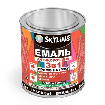Эмаль алкидная 3 в 1 по ржавчине антикоррозионная «Skyline» Красно-коричневый 0.9 кг
