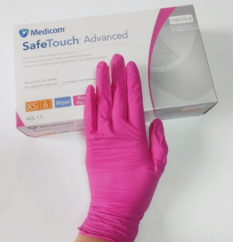 Рукавички нітрилові Medicom SoftTouch рожеві одноразові оглядові розмір ХS 100 штук 50 пар