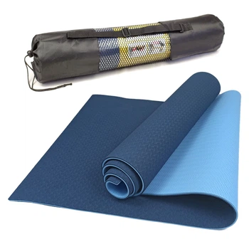 Коврик для йоги и фитнеса FitMagic TPE+TC 183/61см/6мм двухслойный cиний-голубой