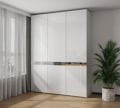 Шкаф VitalMebli Line 180-2 трехдверный 1800х560х2400 мм Белый корпус + двери Lacobel с вставкой зеркало