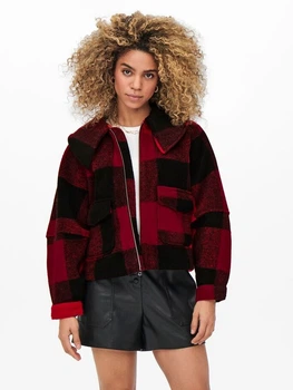 Куртка ONLY ONLBROOKLYN L/S CROP CHECK JACKET PNT M Красный 15243803-Barbados Cherry-Checks