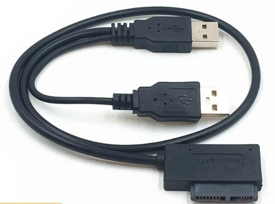 Переходник-адаптер с USB 2.0-SATA (7+6) 13pin -> ноутбук DVD-CD-ROM (Mini- SATA) подлючает ДВД ноутбука к компьютеру (667986729) Черный