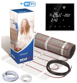 Теплый пол DEVI двухжильный мат DTIR-150 3 м2 c программируемым сенсорным WiFi Black терморегулятором в комплекте(00759)
