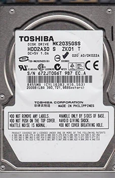 Накопитель HDD 2.5" SATA 200GB Toshiba 5400rpm 8MB (MK2035GSS) - Refubrished