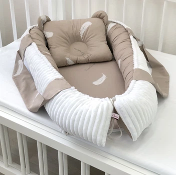 Кокон гнездышко для новорожденных Carus Textile перышки 70*35 см кофейный