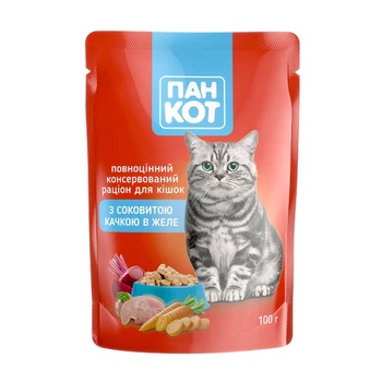 Корм Пан Кот вологий з соковитою качкою в желе 100 г (4820111140992)