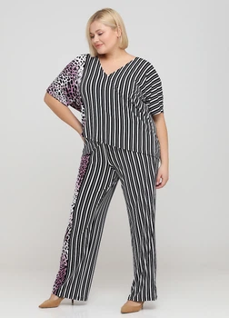 Костюм (брюки+кофта) Ukreina Трикотажный 3XL 64-66 Полоска с леопардом T21Bru0003/T21Kof0006