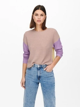 Пуловер ONLY ONLNICCI L/S BLOCK PULLOVER EX KNT XS Розовый 15257294-Rose Smoke-Detail:CROCUS PETAL/PASTEL YEL