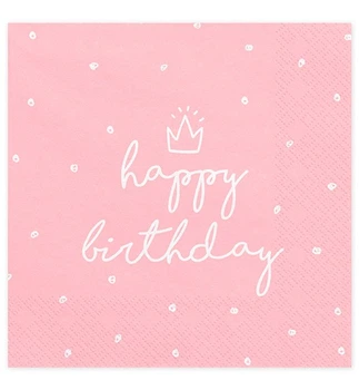 Салфетки праздничные "Happy Birthday pink", Польша, 20 шт., размер - 33х33 см