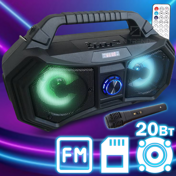 Колонка Column ZQS-4222 Чёрная Беспроводная переносная акустическая система Bluetooth с подсветкой микрофоном USB AUX пульт ДУ